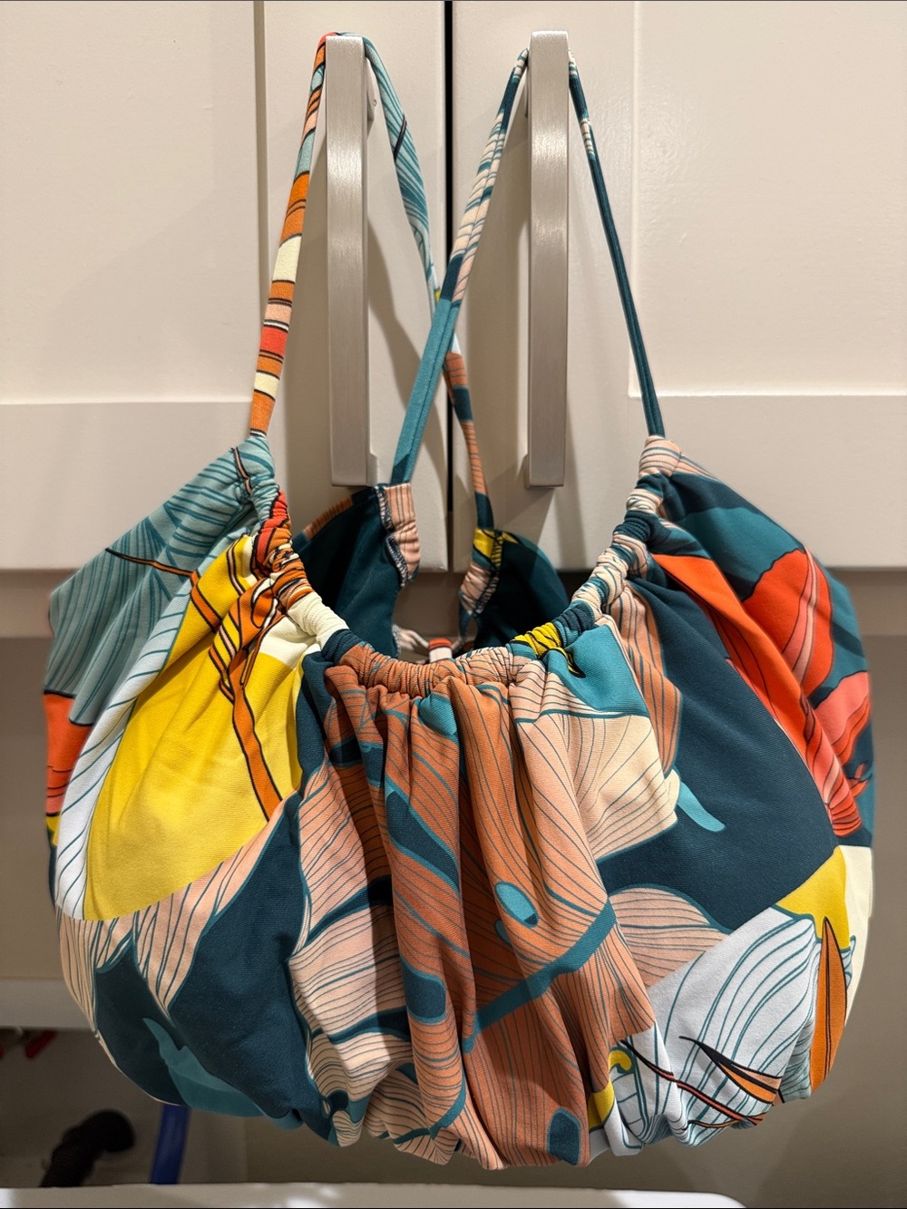 CALIA by Carrie Underwood Teal, Yellow & Coral Gathered / runched swim top